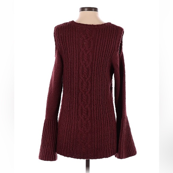 G.I.L.I. Got It Love It Cold Shoulder Burgundy Sweater with Bell Sleeves Small - Picture 2 of 12